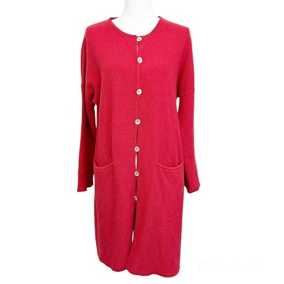 Gudrun Sjoden Sweater Cardigan Waffle Knit Red Womens Size Small Long Sleeve - Picture 1 of 7